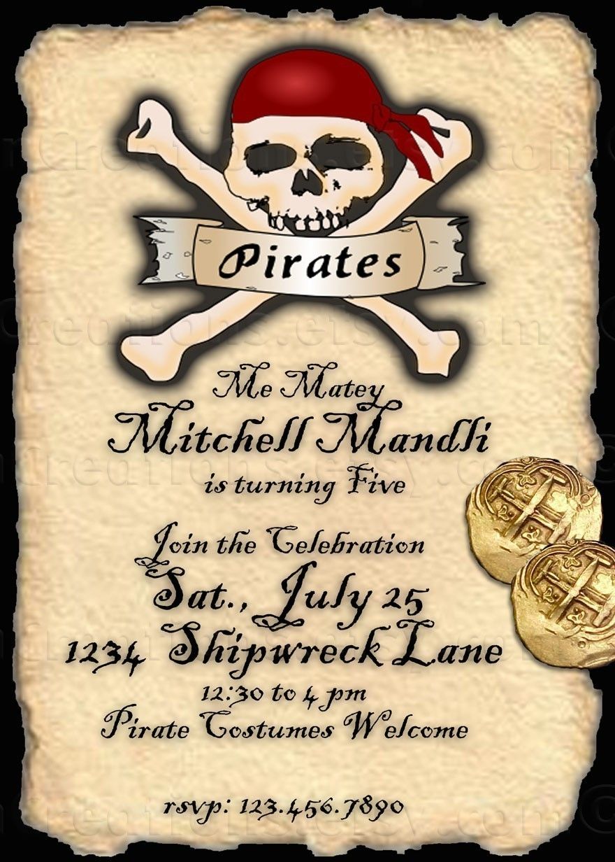 Приглашение на день рождения в пиратском стиле