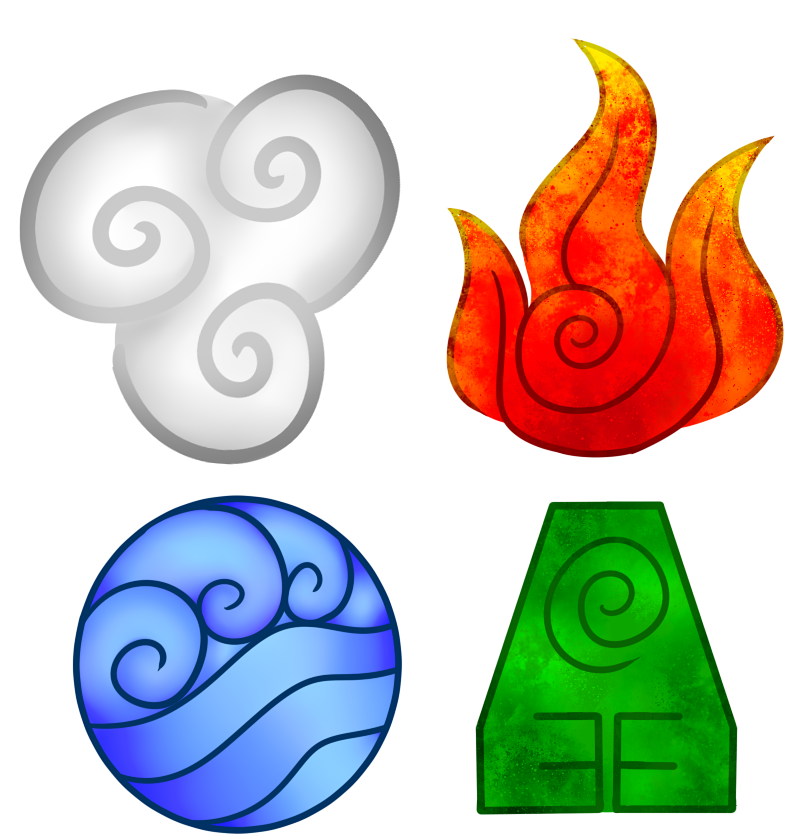 4 стихии-огонь, вода, земля, воздух